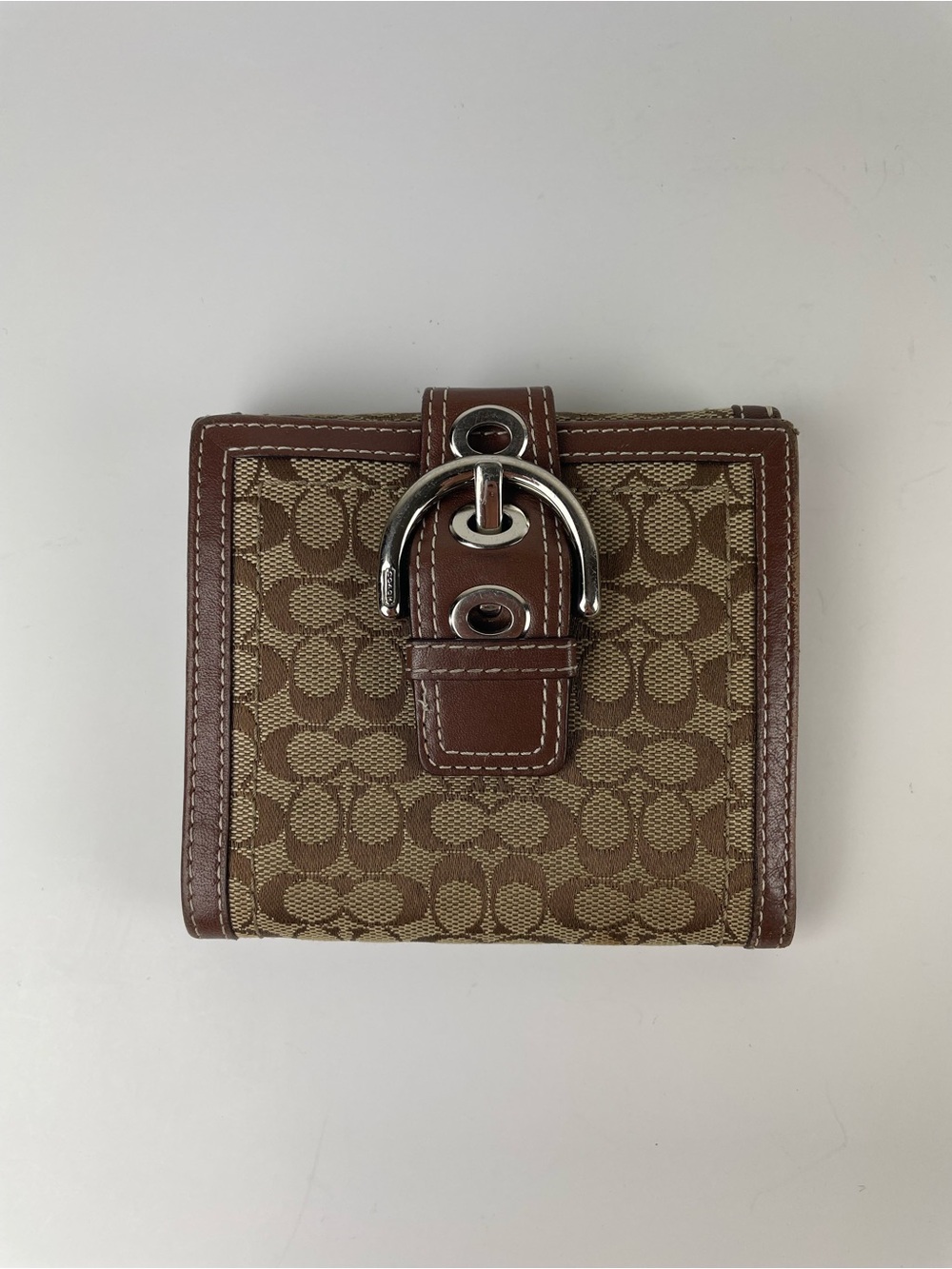 Vintage Coach SoHo Signature Buckle Wallet Brown Jacquard Leather Y2K Compact